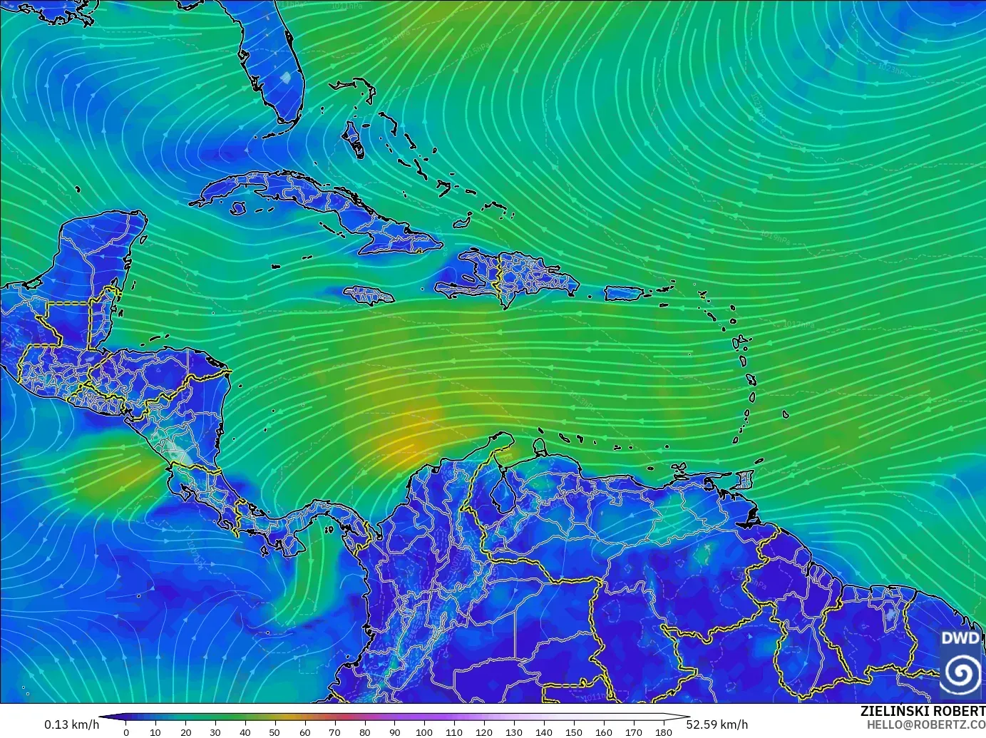 ICON modelo - Caribe, Vento a 10 m