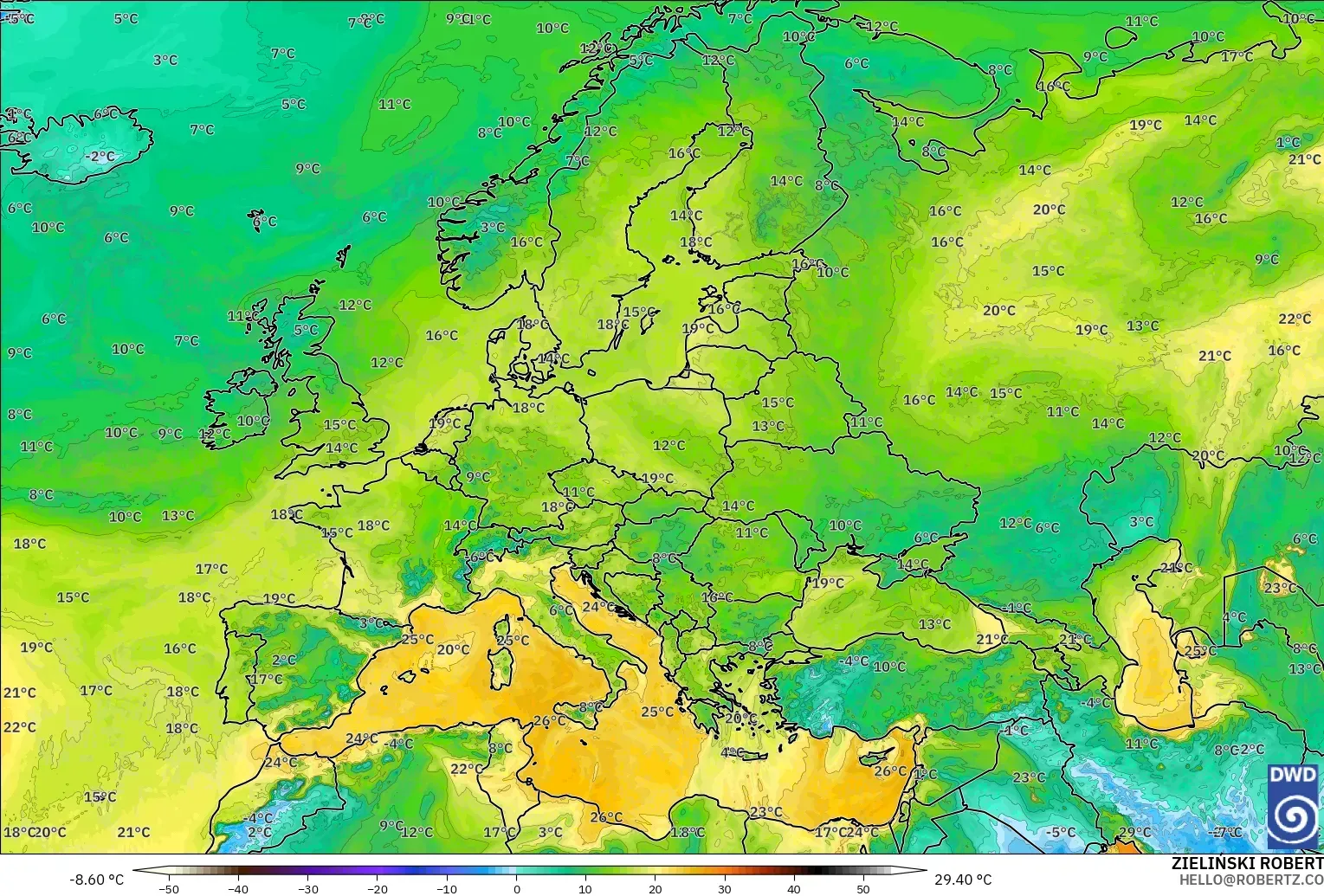 ICON modelo - Europa, Ponto de orvalho a 2 m
