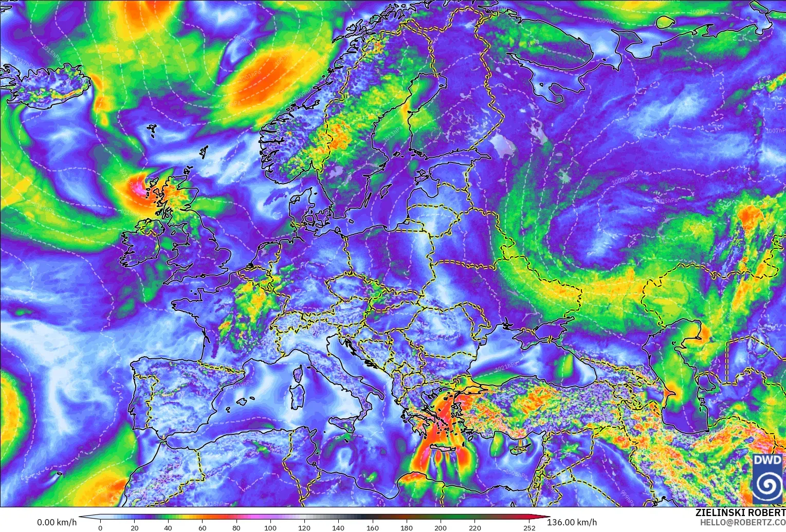 ICON modelo - Europa, Rajadas de Vento Máximas