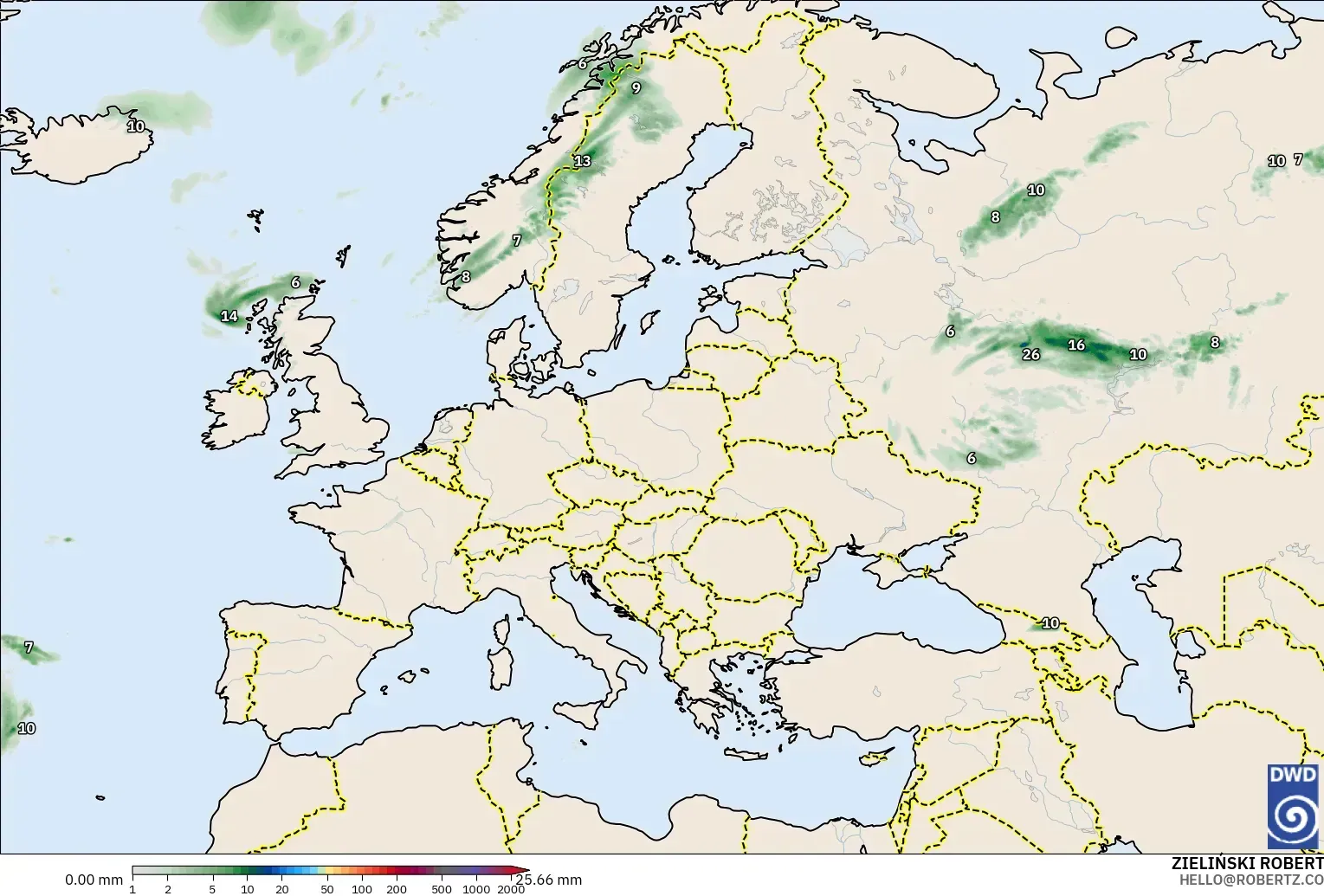 ICON modelo - Europa, Acúmulo de precipitação