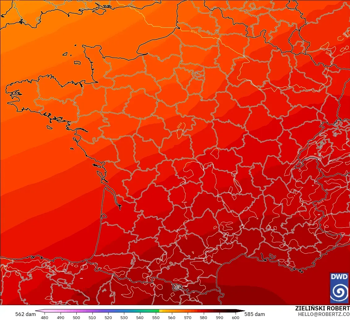 ICON modelo - França, Altura geopotencial a 500 hPa