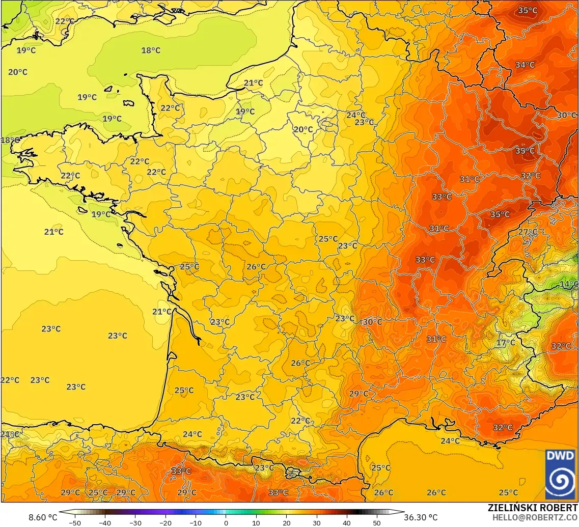 ICON modelo - França, Temperatura a 2 m