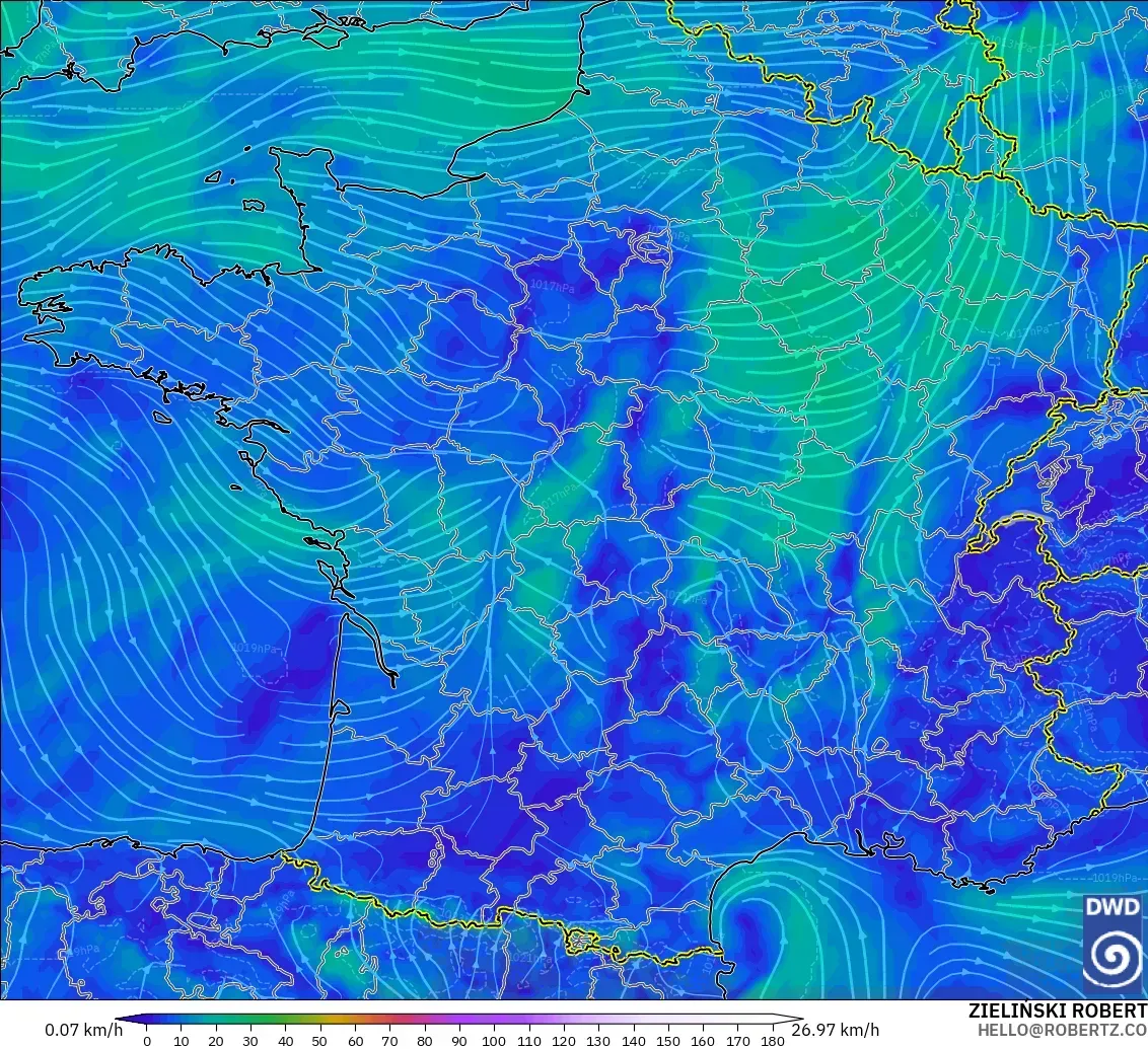 ICON modelo - França, Vento a 10 m
