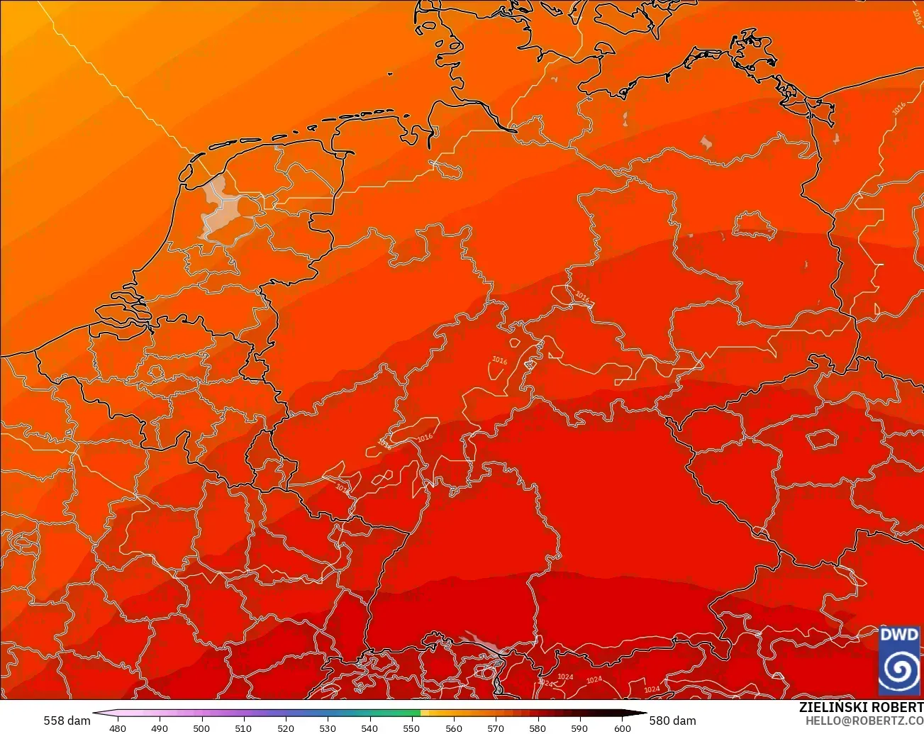 ICON modelo - Alemanha, Altura geopotencial a 500 hPa