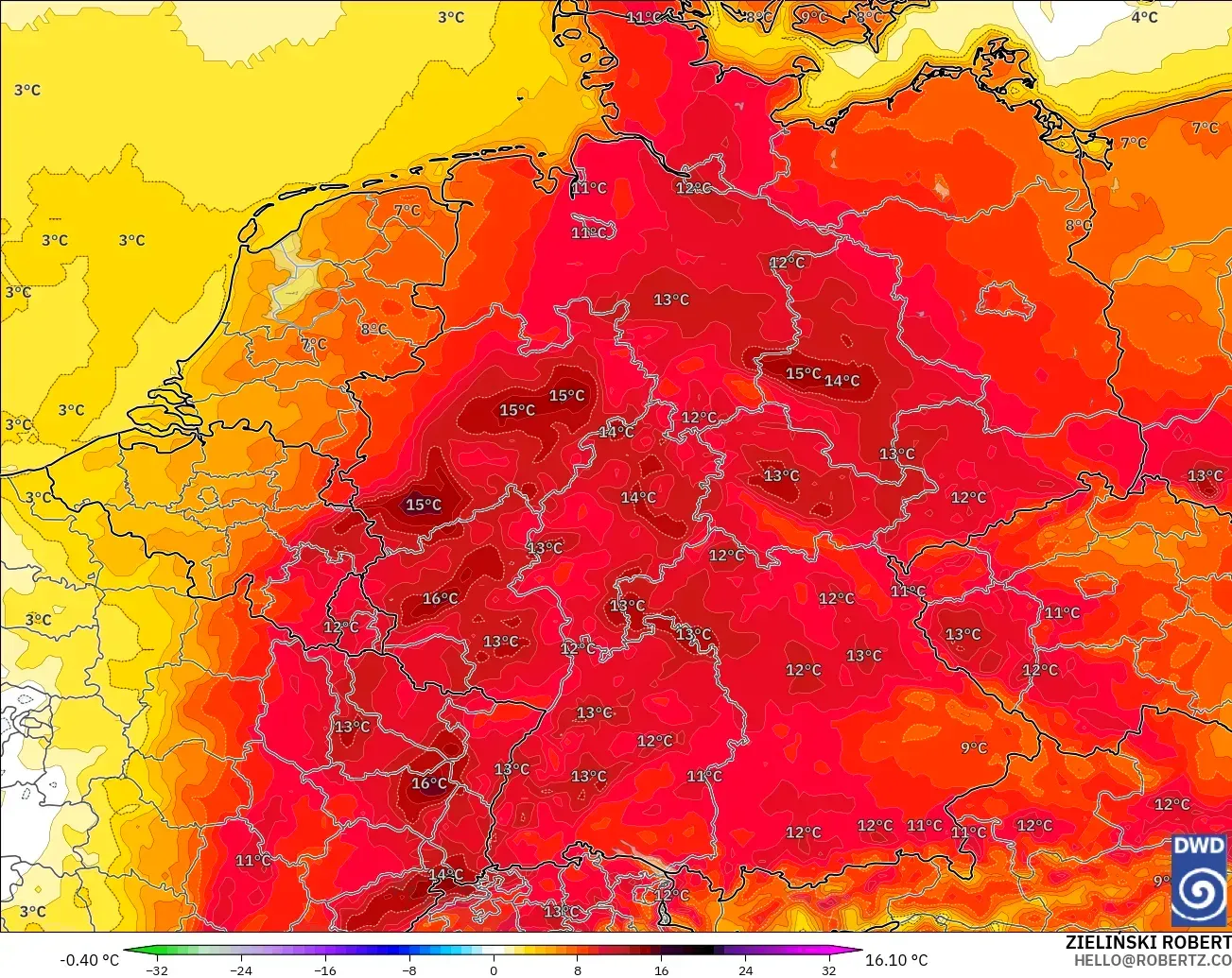 ICON modelo - Alemanha, Anomalia de temperatura a 2 m