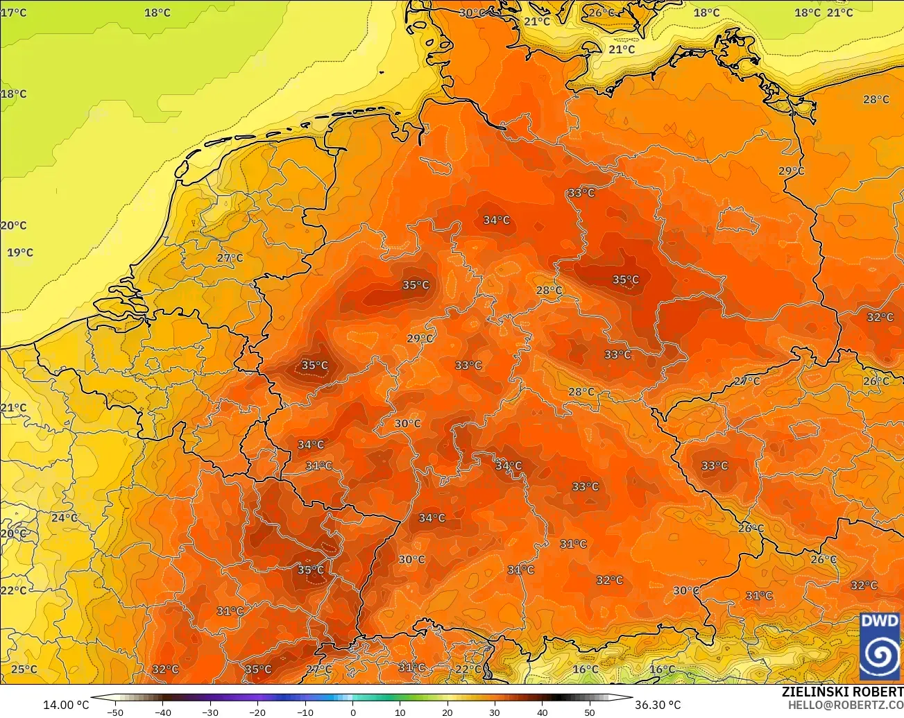 ICON modelo - Alemanha, Temperatura a 2 m