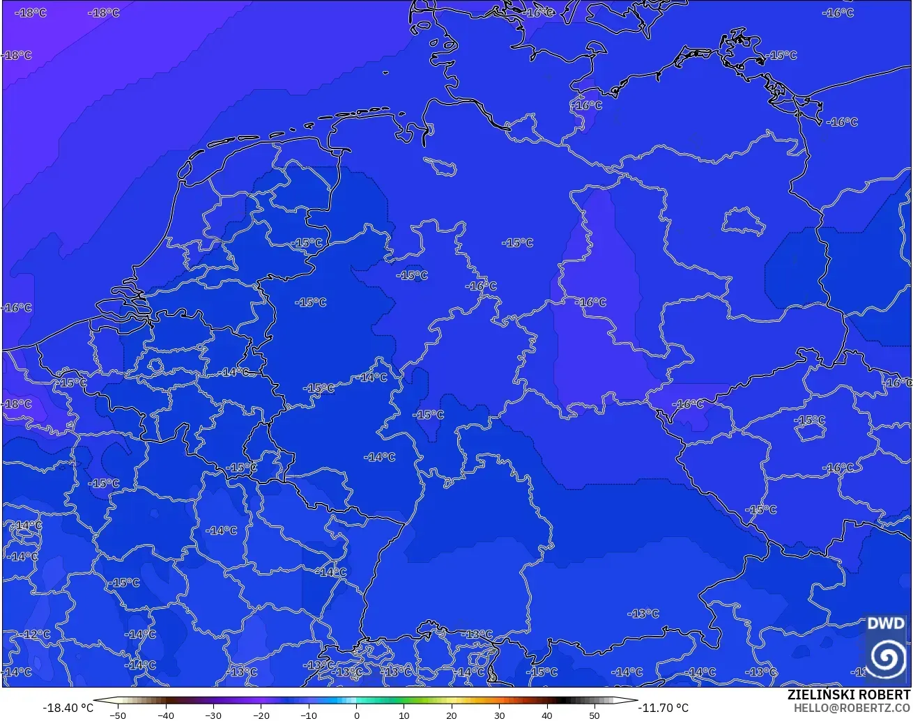 ICON modelo - Alemanha, Temperatura a 500 hPa