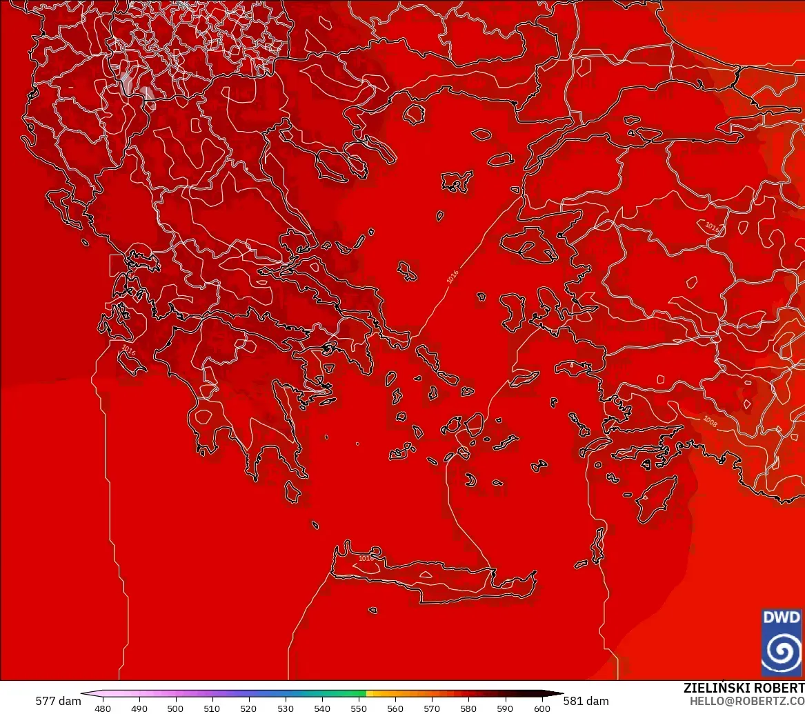 ICON modelo - Grécia, Altura geopotencial a 500 hPa