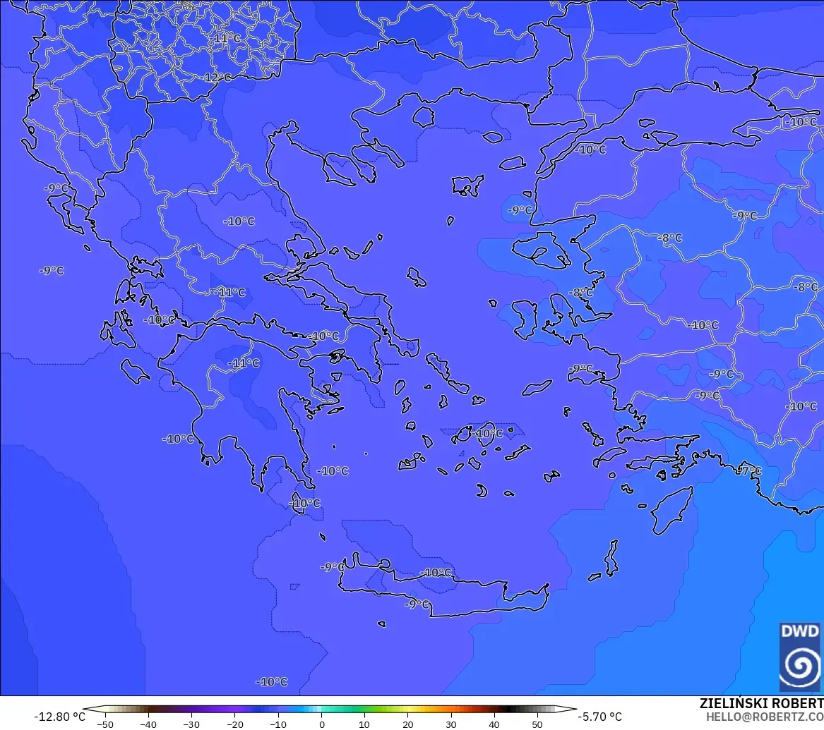 ICON modelo - Grécia, Temperatura a 500 hPa