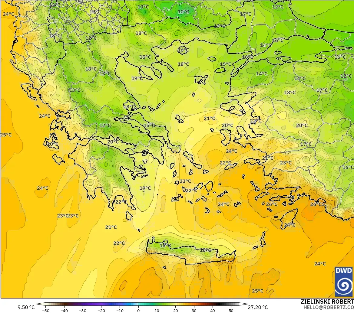 ICON modelo - Grécia, Temperatura a 850 hPa