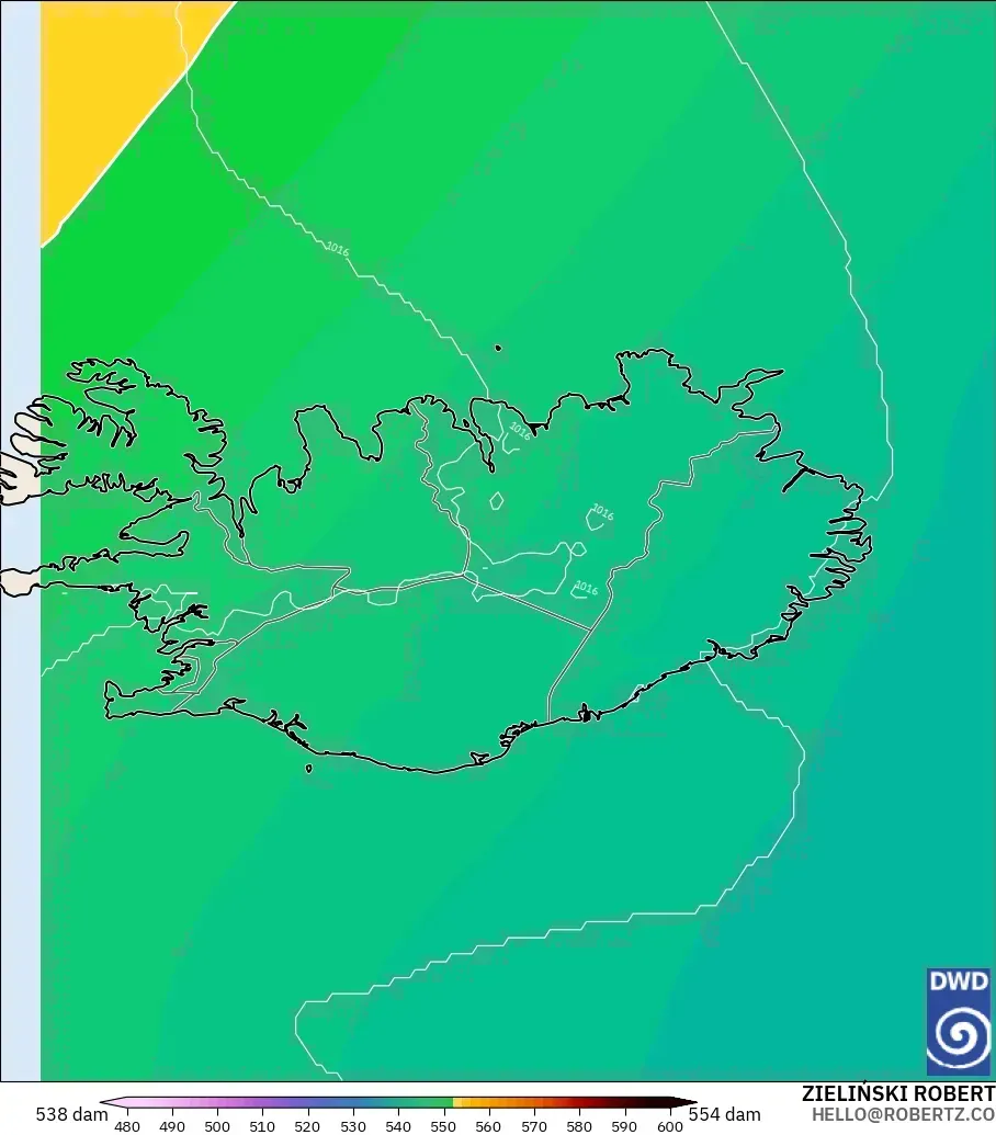 ICON modelo - Islândia, Altura geopotencial a 500 hPa
