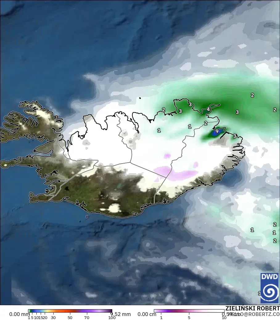 ICON modelo - Islândia, Precipitação, nuvens e pressão