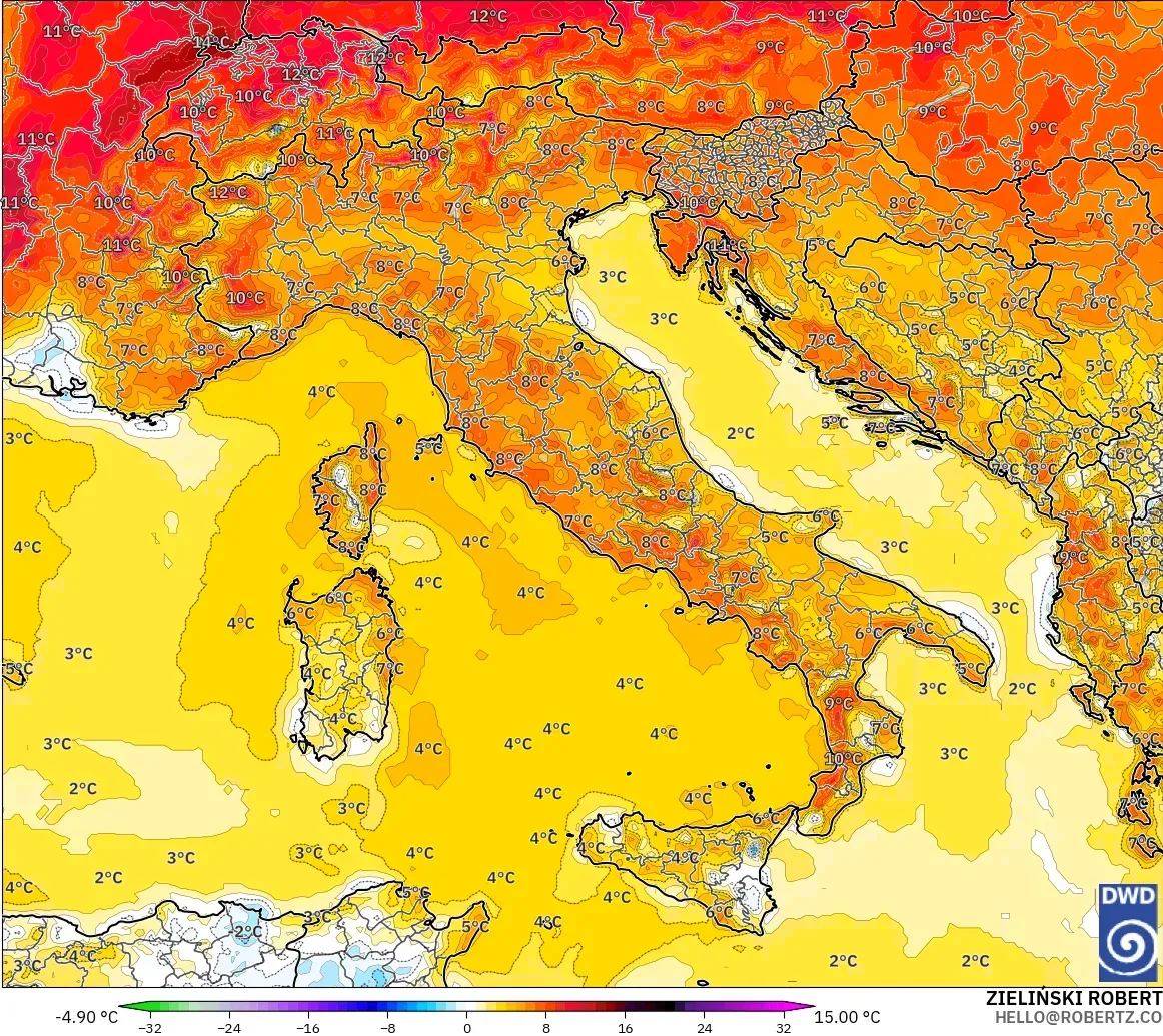 ICON modelo - Itália, Anomalia de temperatura a 2 m