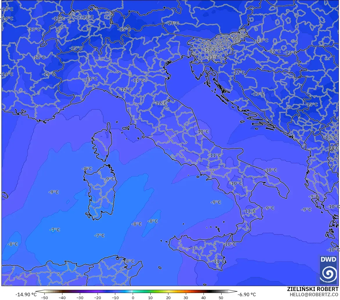ICON modelo - Itália, Temperatura a 500 hPa