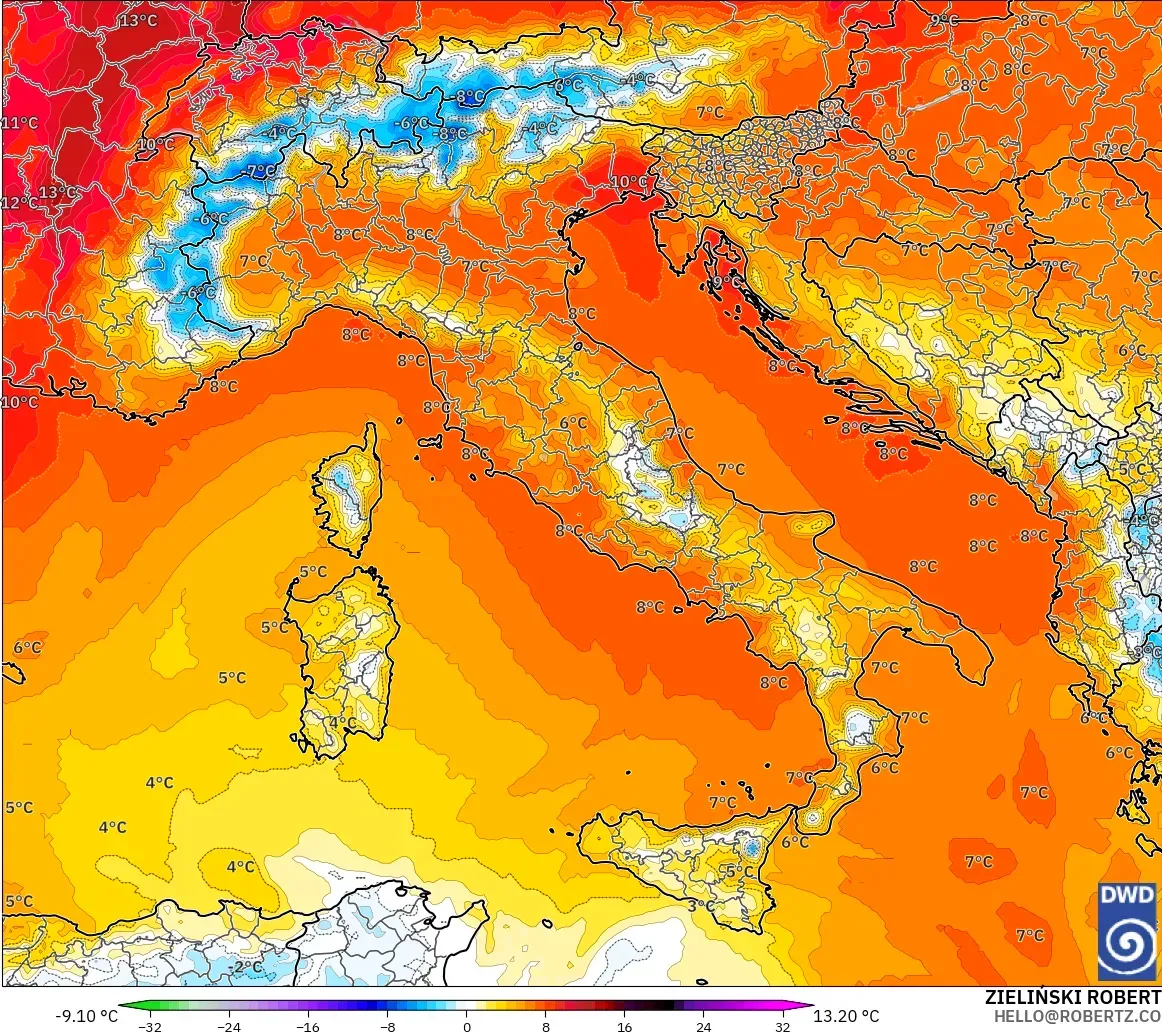 ICON modelo - Itália, Anomalia de temperatura a 850 hPa