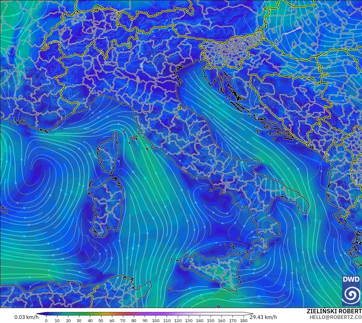 ICON modelo - Itália, Vento a 10 m