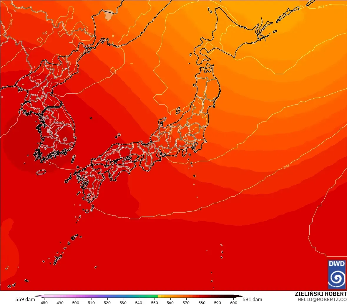 ICON modelo - Japão, Altura geopotencial a 500 hPa