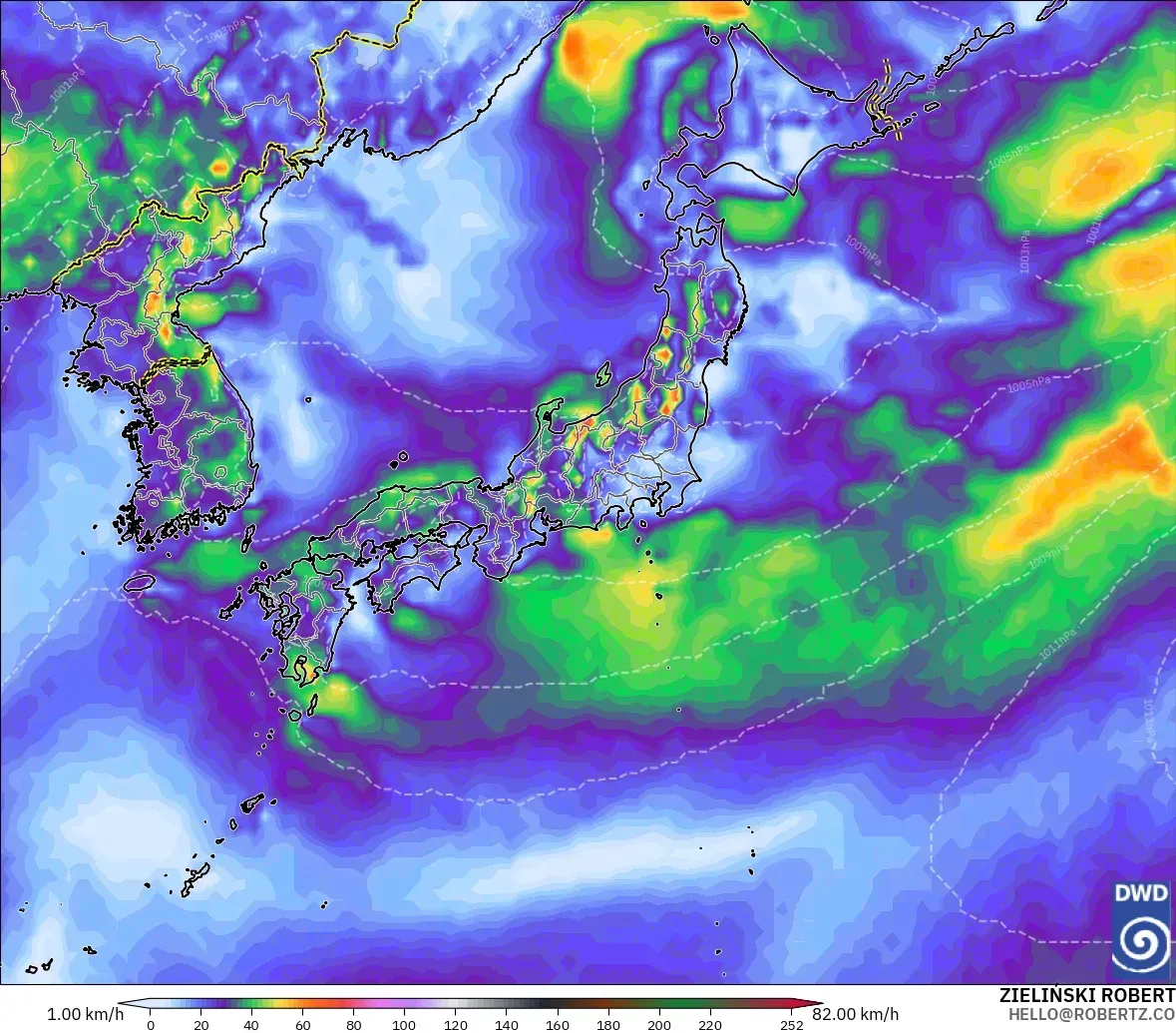 ICON modelo - Japão, Rajadas de Vento Máximas