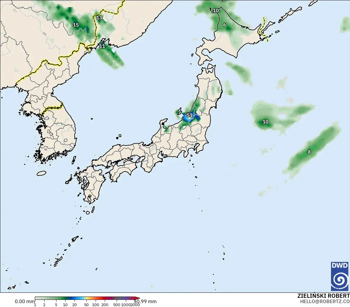 ICON modelo - Japão, Acúmulo de precipitação