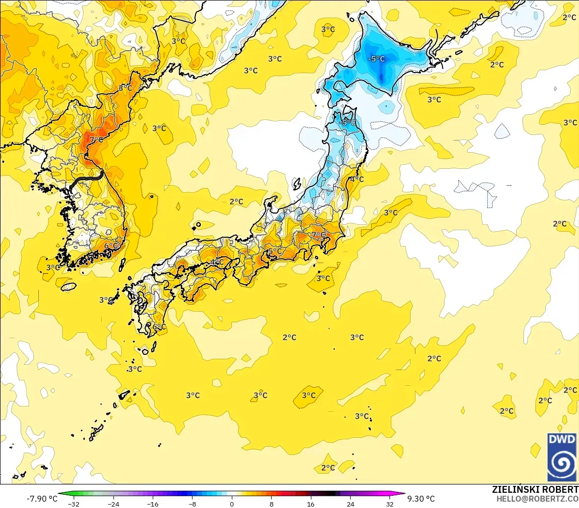 ICON modelo - Japão, Anomalia de temperatura a 2 m