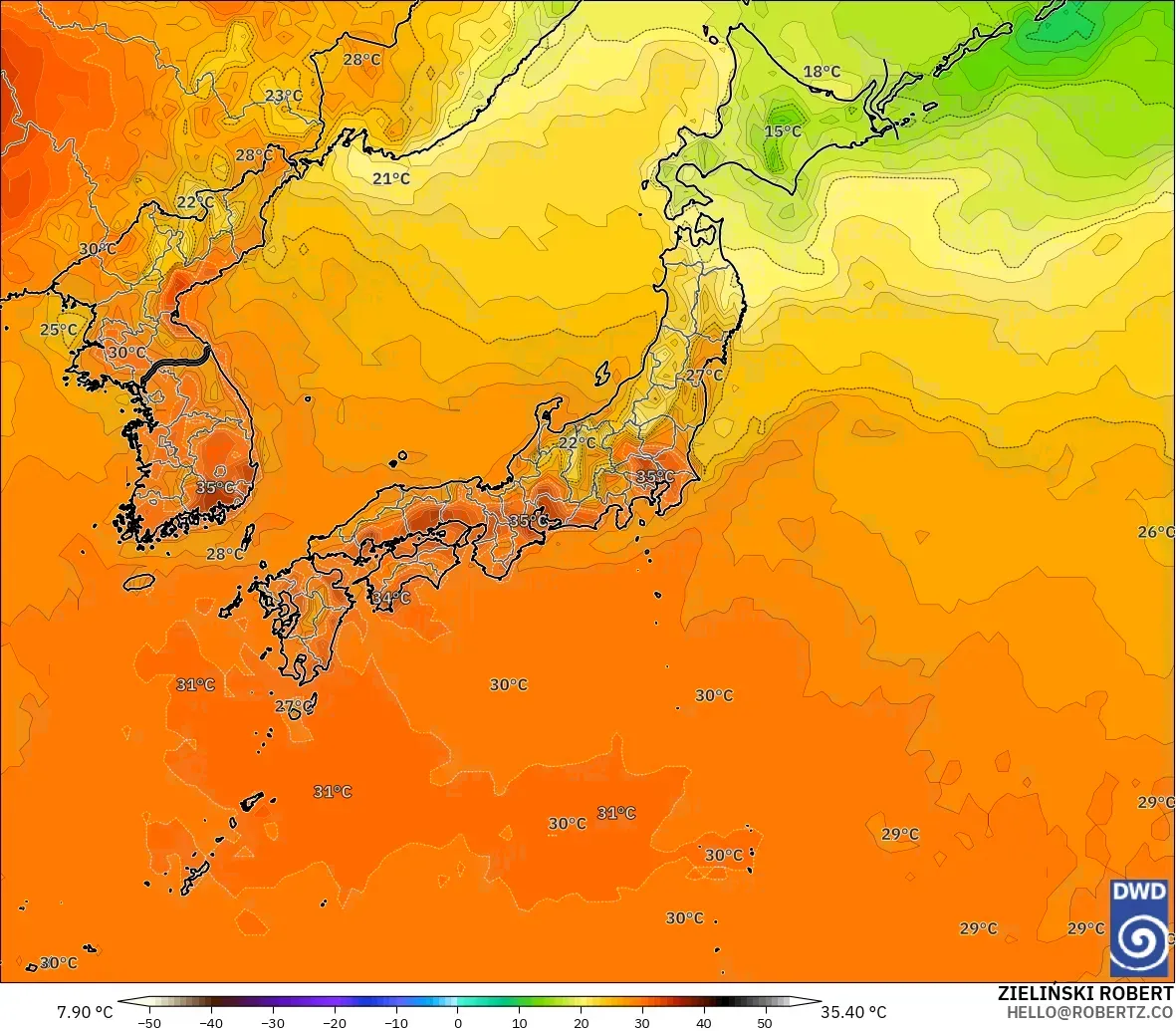 ICON modelo - Japão, Temperatura a 2 m