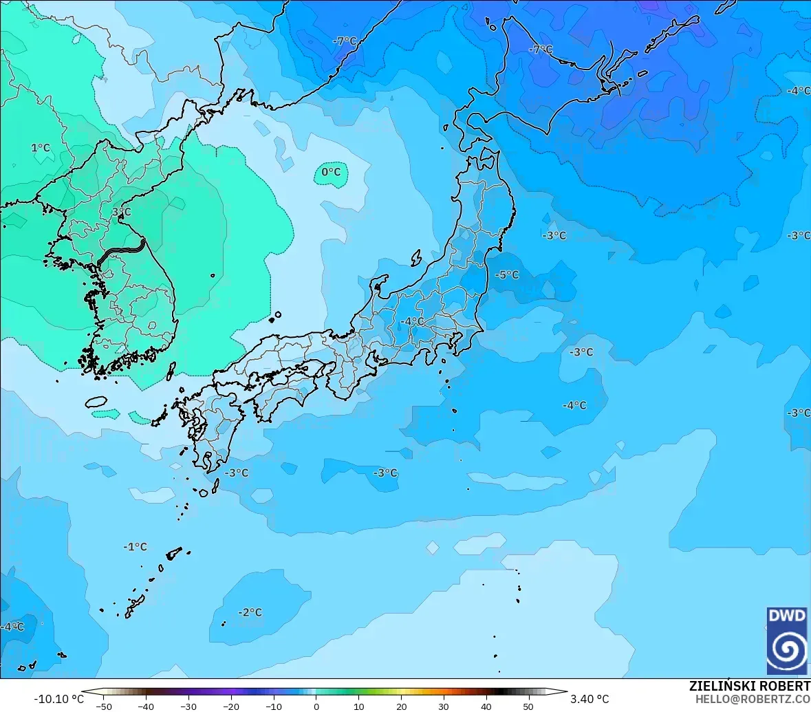 ICON modelo - Japão, Temperatura a 500 hPa