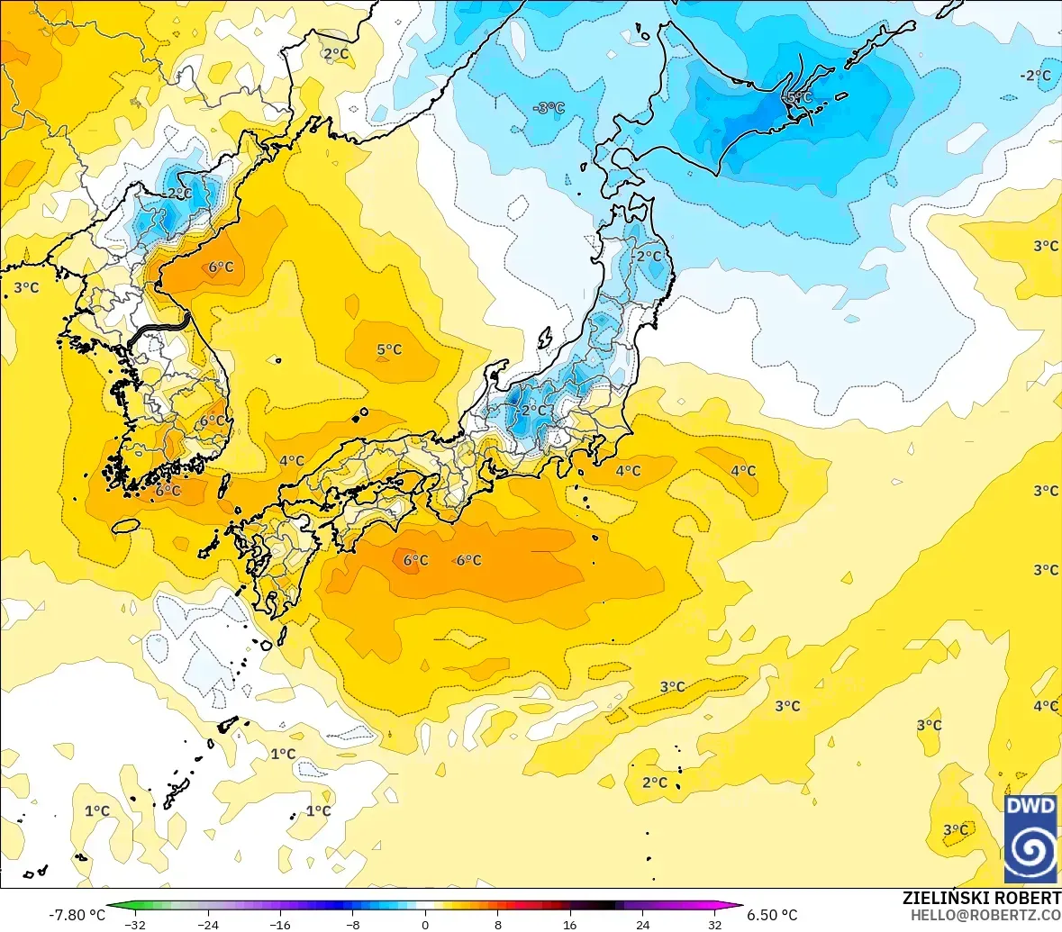 ICON modelo - Japão, Anomalia de temperatura a 850 hPa