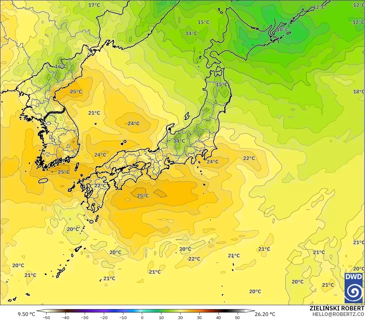 ICON modelo - Japão, Temperatura a 850 hPa