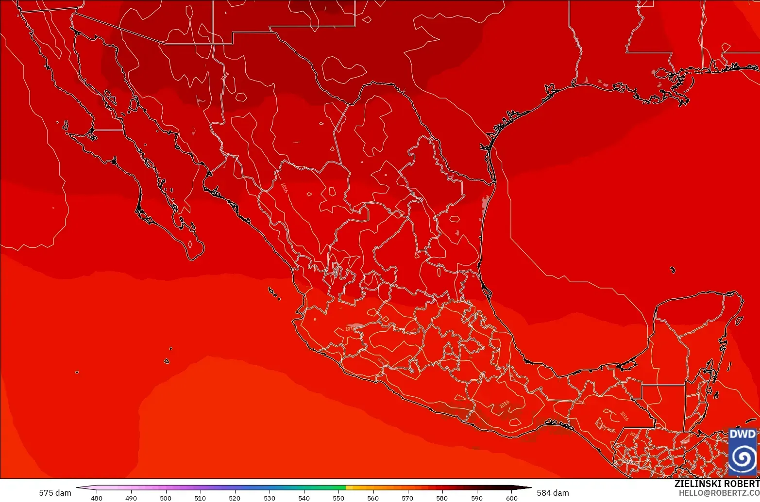 ICON modelo - México, Altura geopotencial a 500 hPa