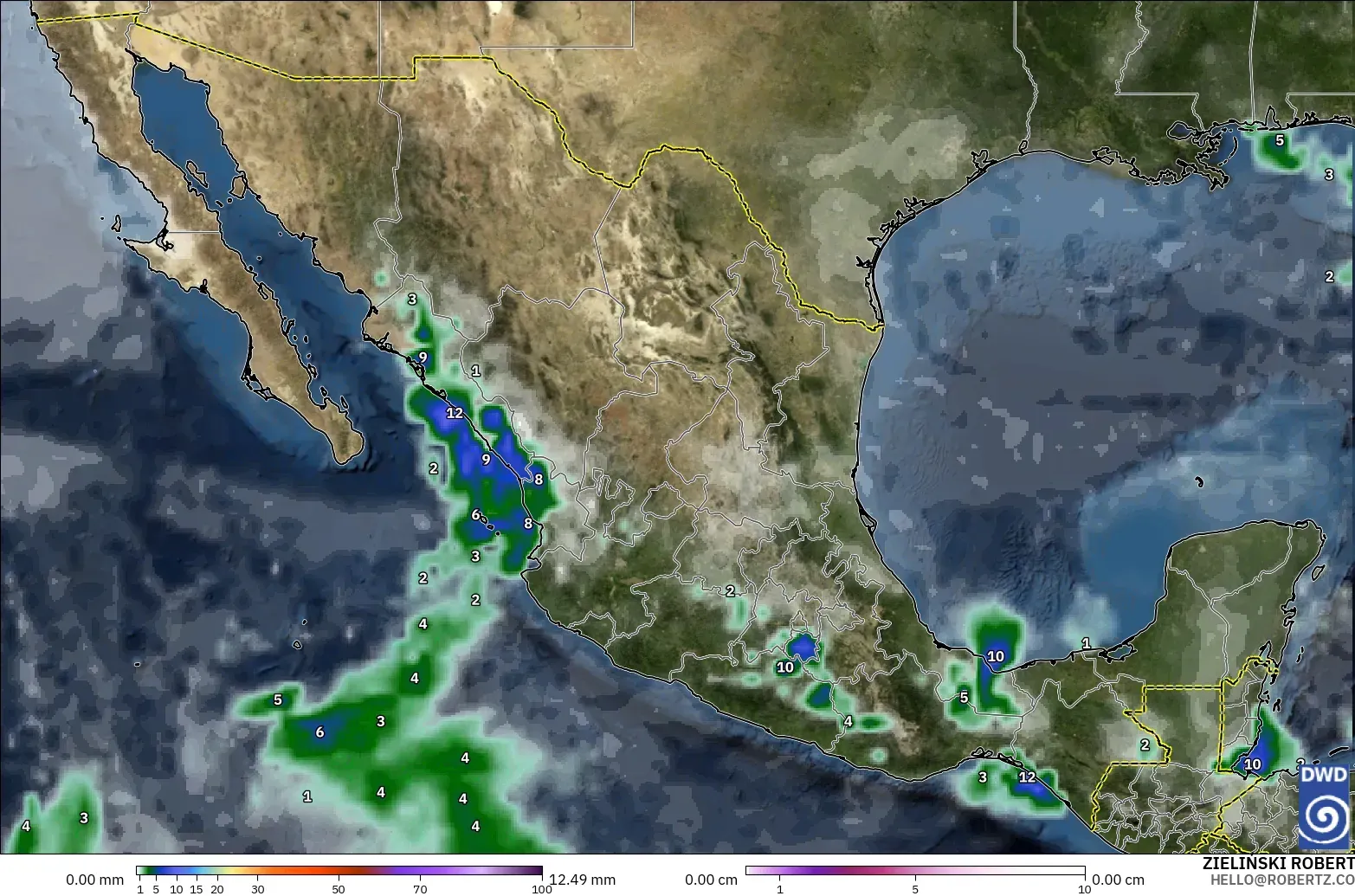 ICON modelo - México, Precipitação, nuvens e pressão