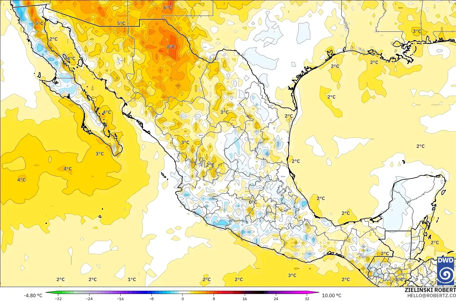 ICON modelo - México, Anomalia de temperatura a 2 m