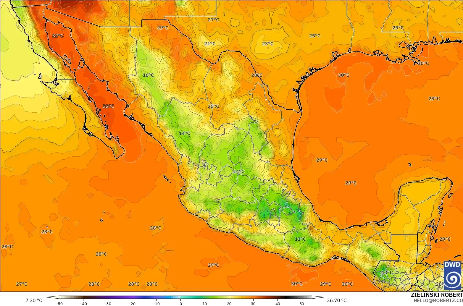 ICON modelo - México, Temperatura a 2 m