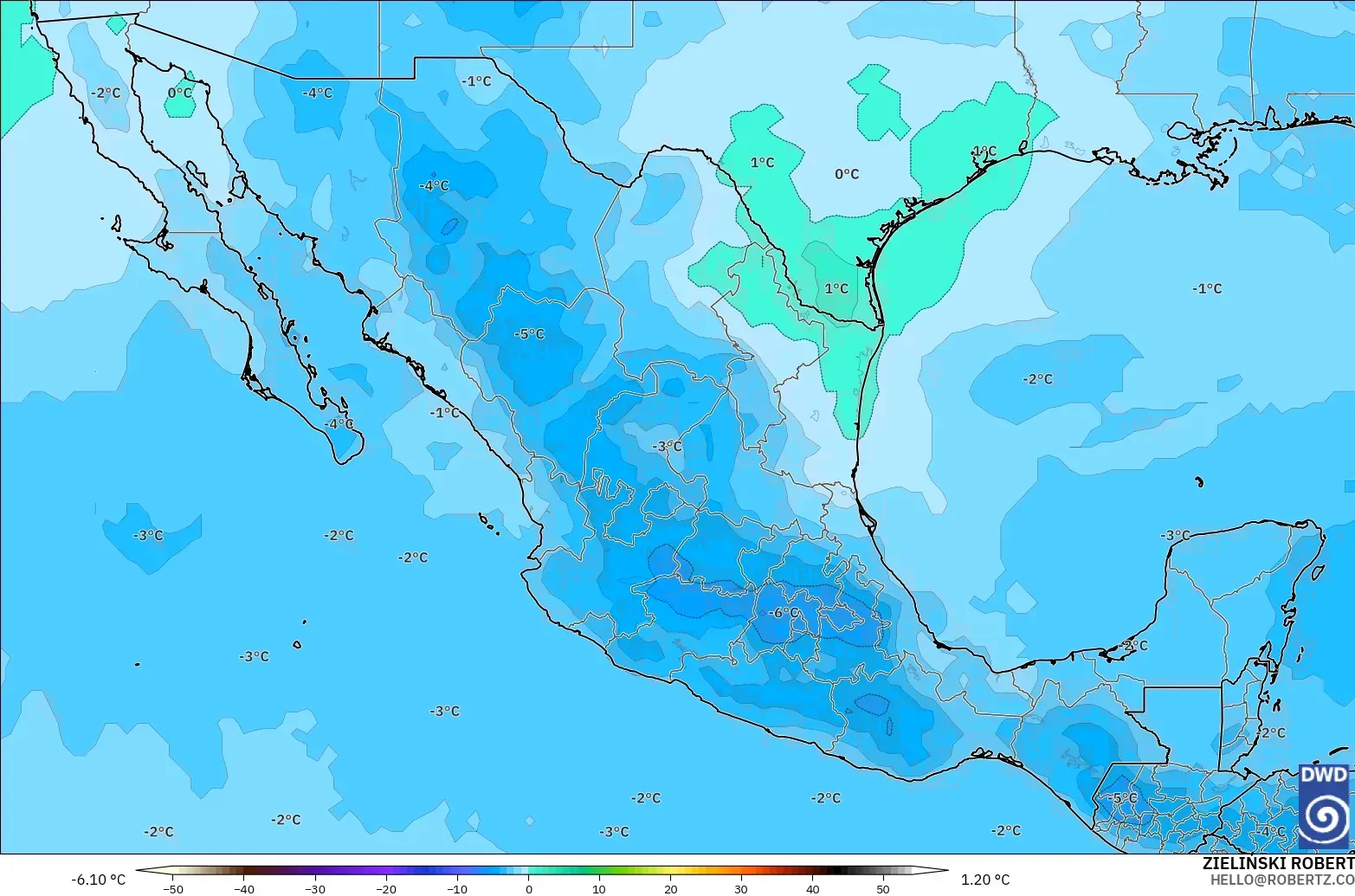 ICON modelo - México, Temperatura a 500 hPa