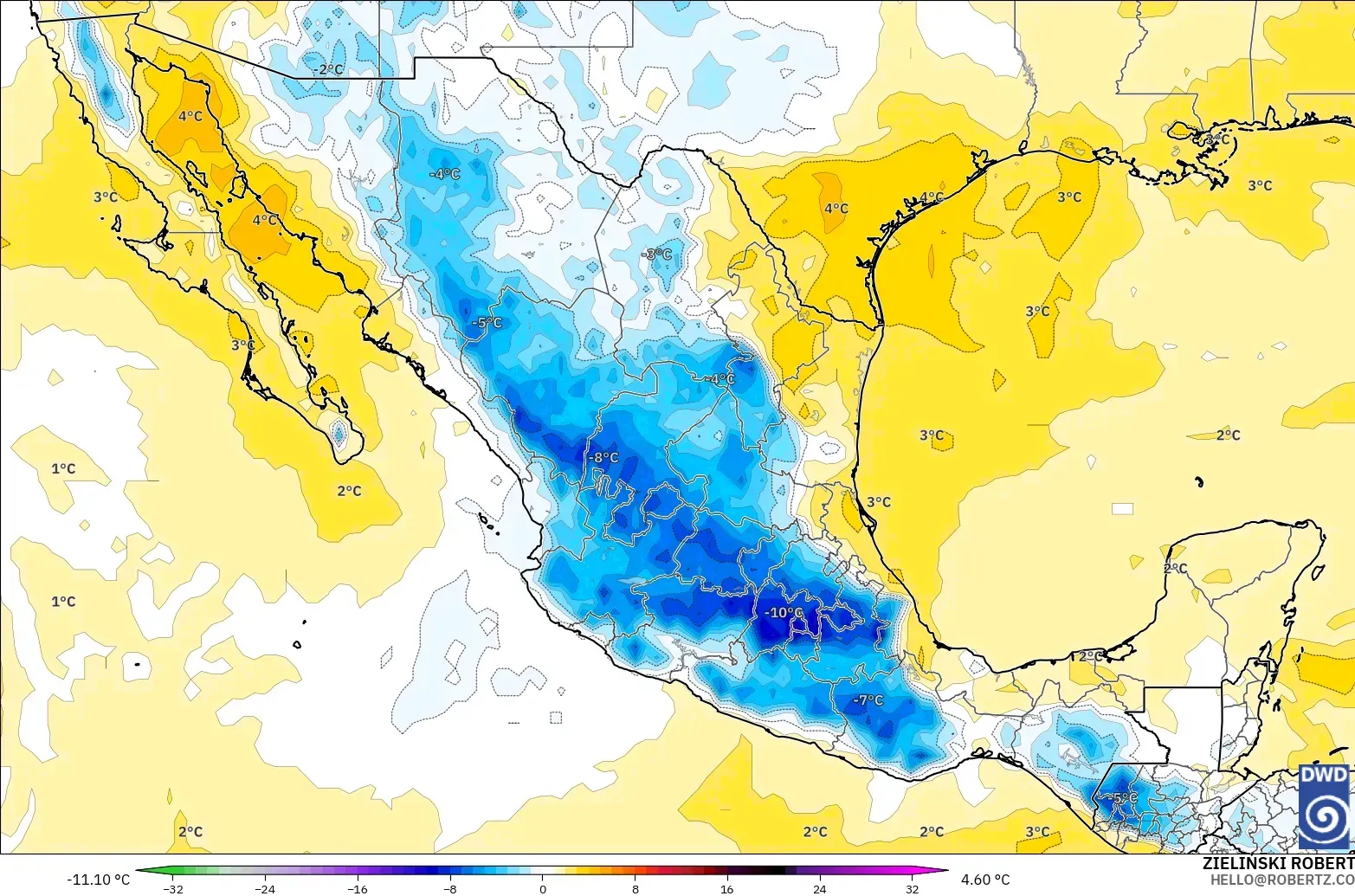 ICON modelo - México, Anomalia de temperatura a 850 hPa
