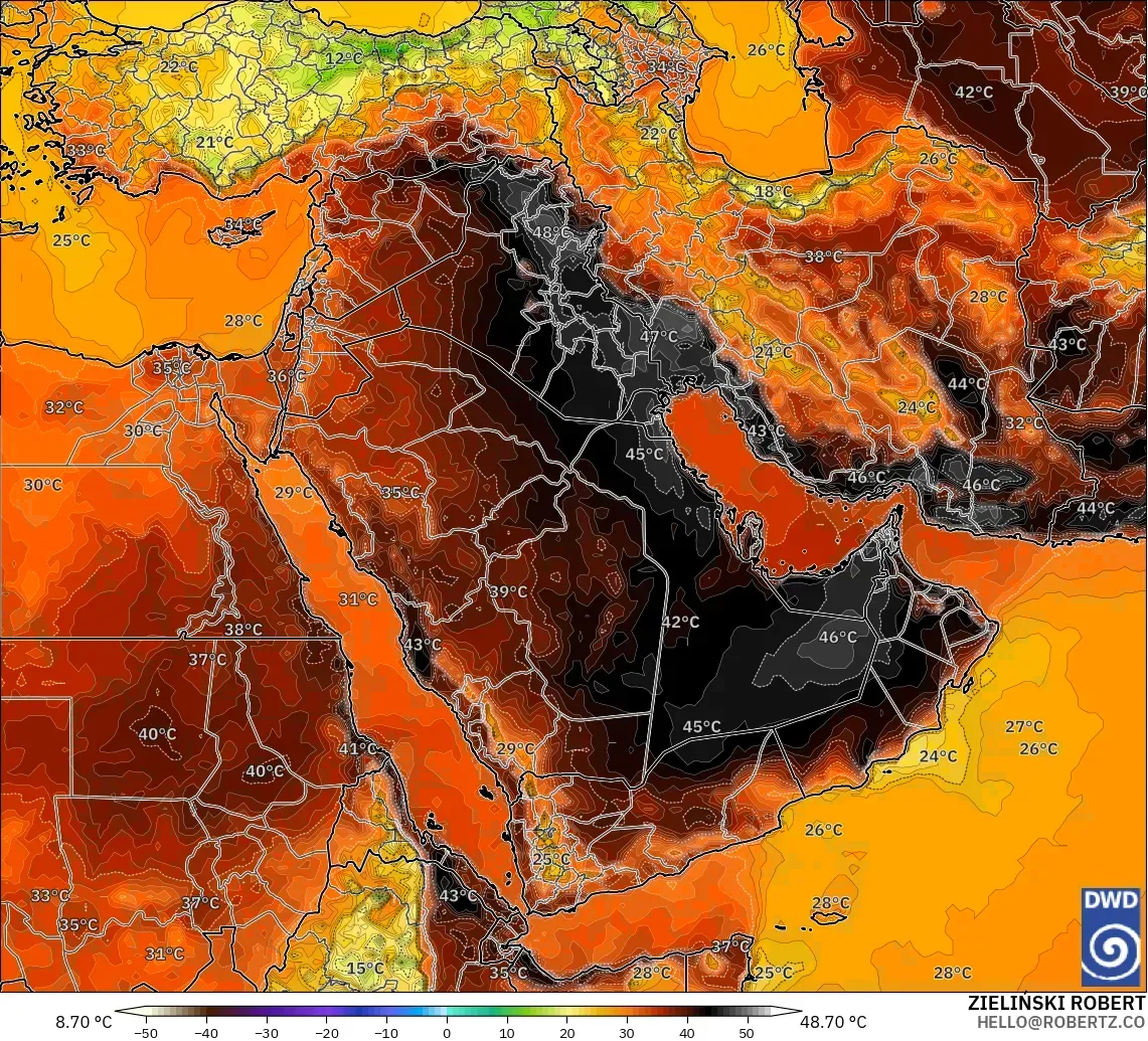ICON modelo - Oriente Médio, Temperatura a 2 m