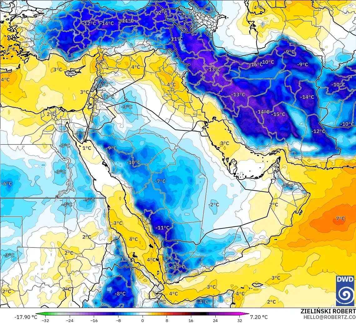 ICON modelo - Oriente Médio, Anomalia de temperatura a 850 hPa