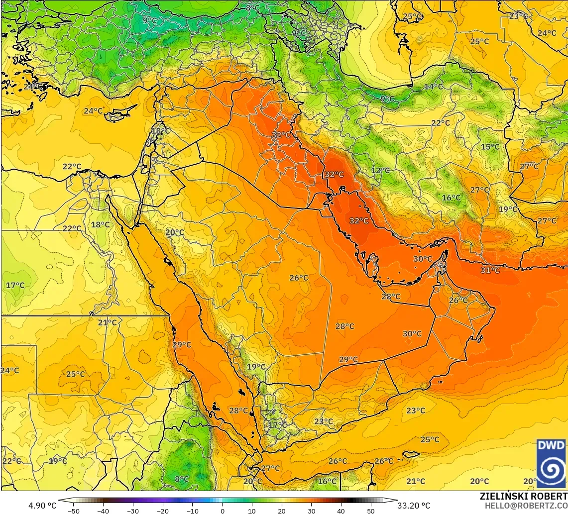 ICON modelo - Oriente Médio, Temperatura a 850 hPa