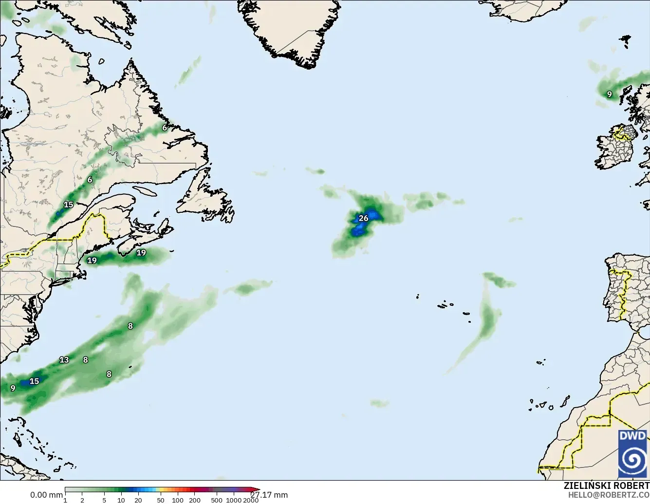 ICON modelo - Atlântico Norte, Acúmulo de precipitação