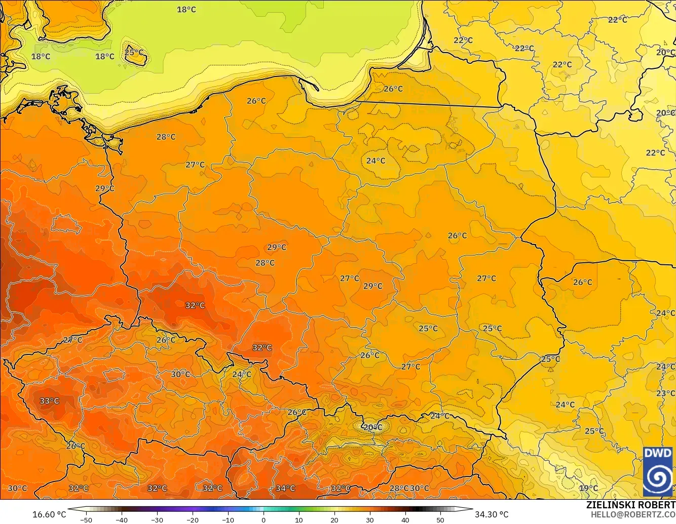 ICON modelo - Polônia, Temperatura a 2 m