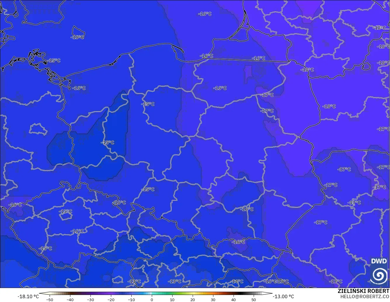 ICON modelo - Polônia, Temperatura a 500 hPa