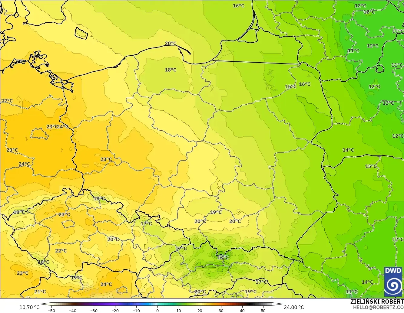 ICON modelo - Polônia, Temperatura a 850 hPa