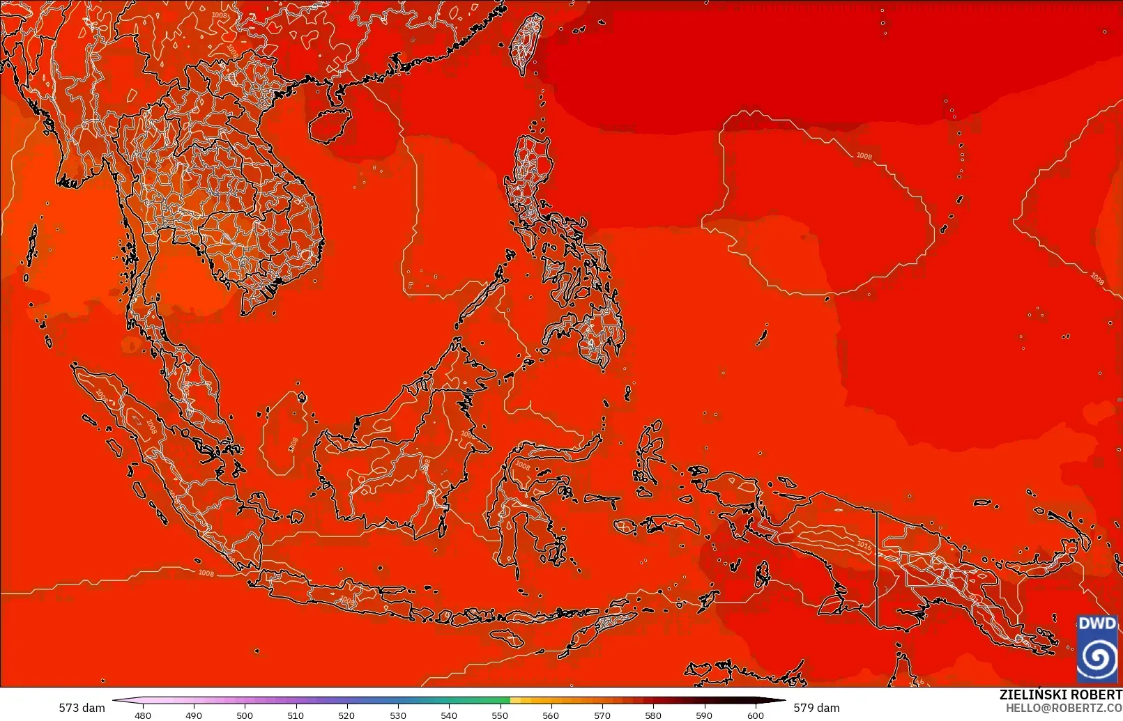ICON modelo - Sudeste Asiático, Altura geopotencial a 500 hPa