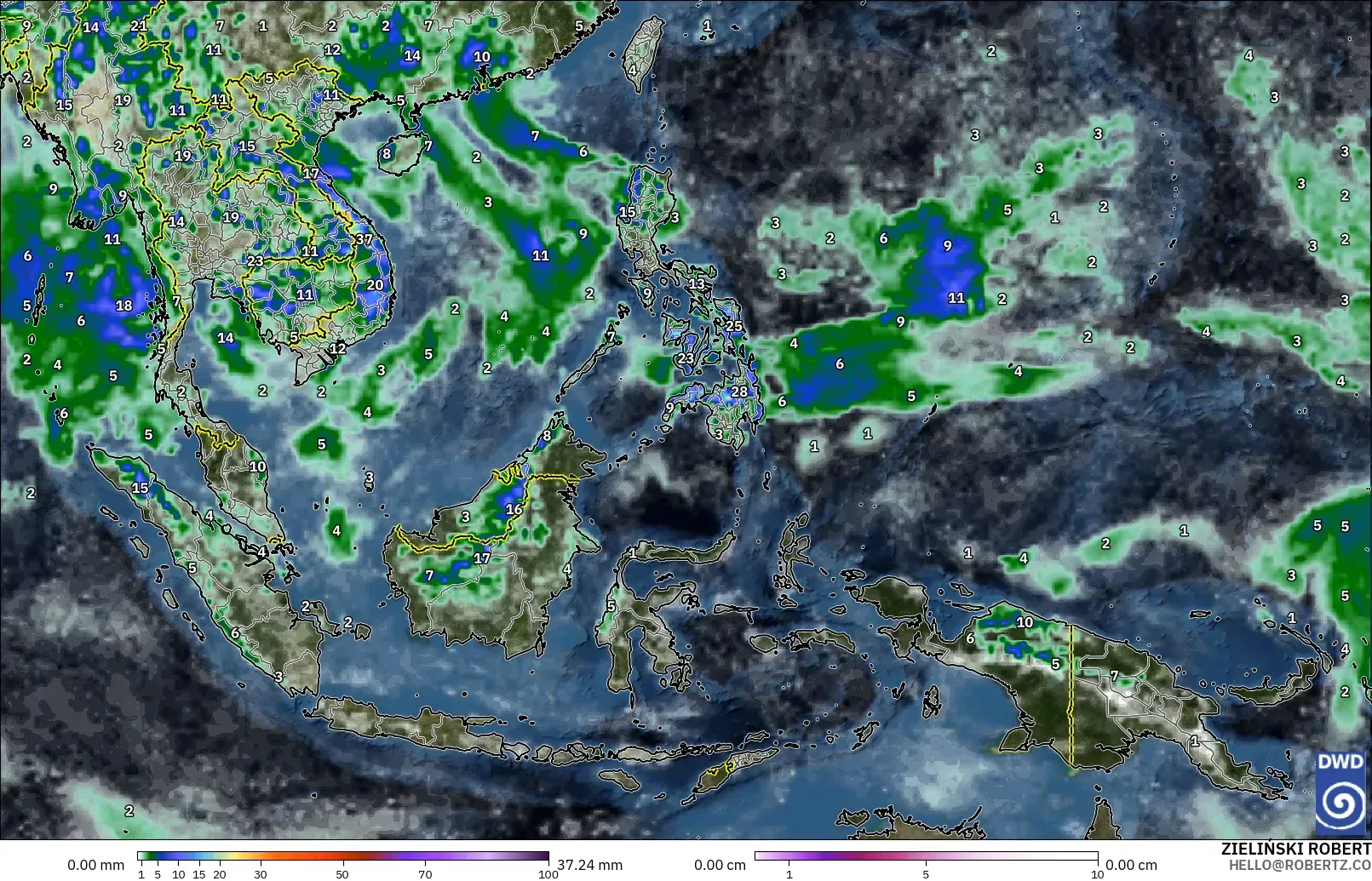ICON modelo - Sudeste Asiático, Precipitação, nuvens e pressão