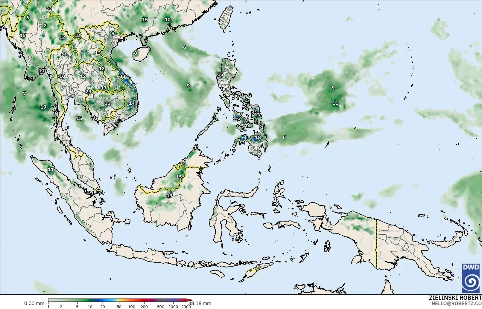 ICON modelo - Sudeste Asiático, Acúmulo de precipitação