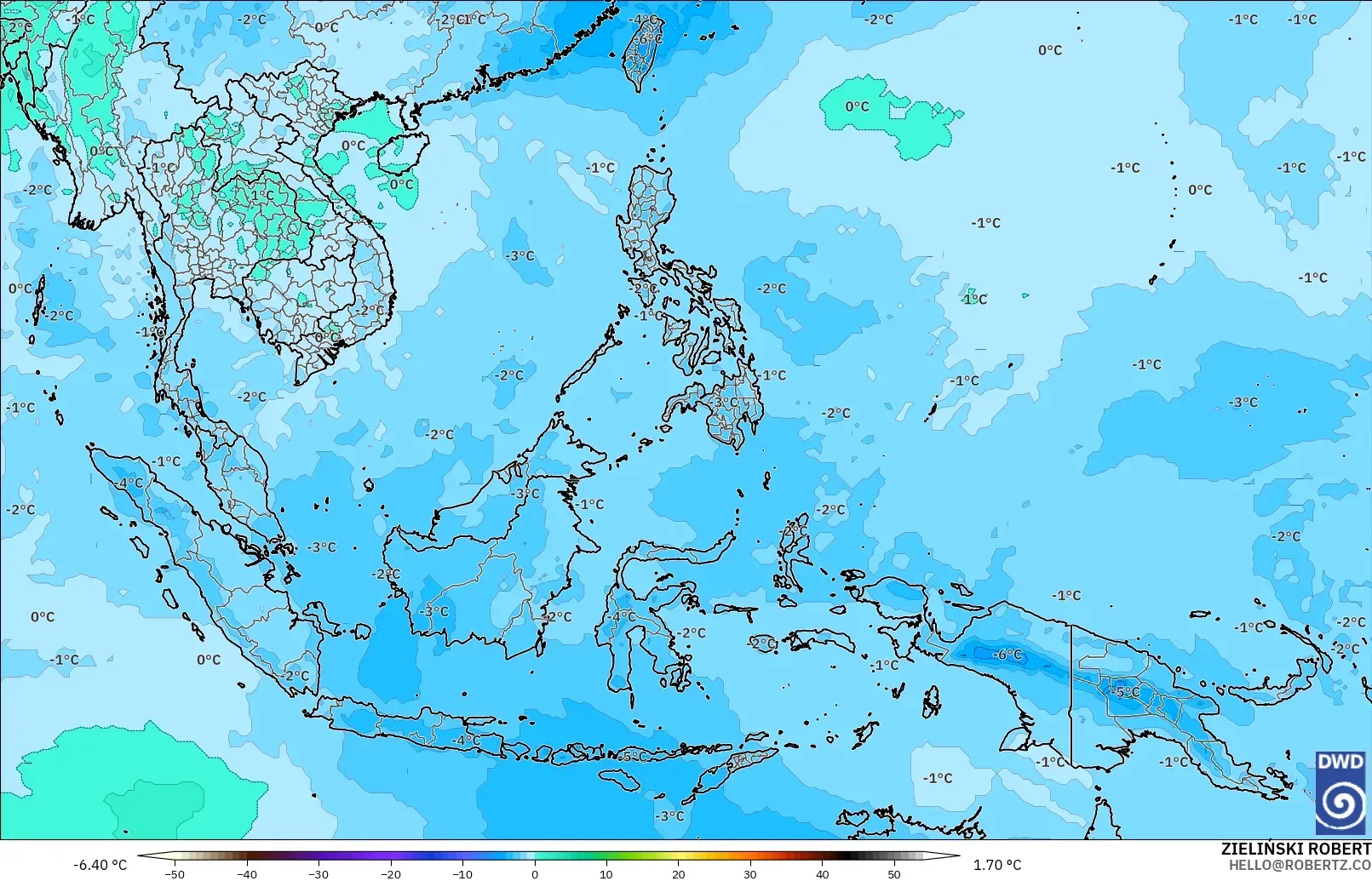 ICON modelo - Sudeste Asiático, Temperatura a 500 hPa