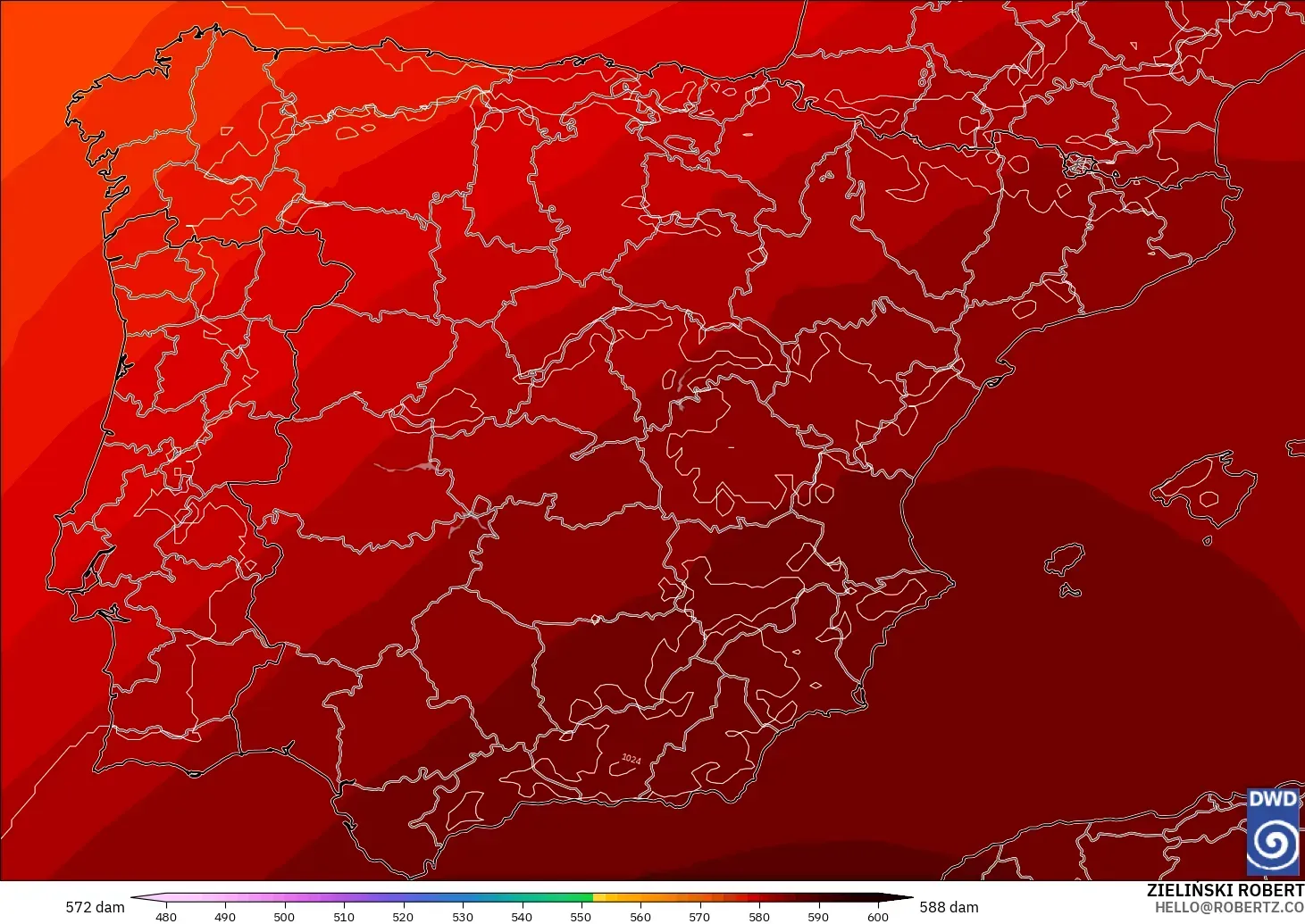 ICON modelo - Espanha, Altura geopotencial a 500 hPa