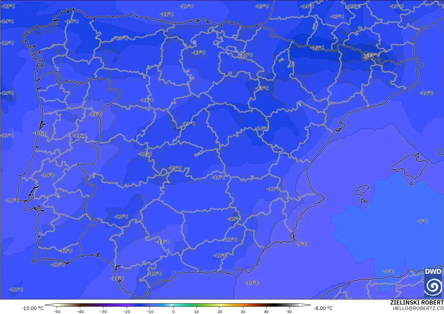 ICON modelo - Espanha, Temperatura a 500 hPa