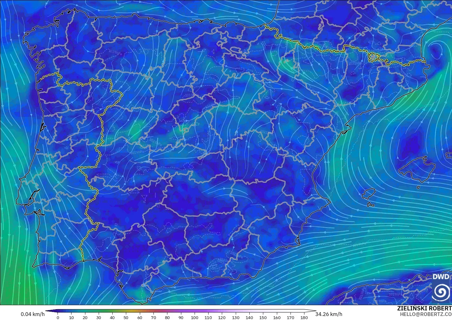 ICON modelo - Espanha, Vento a 10 m