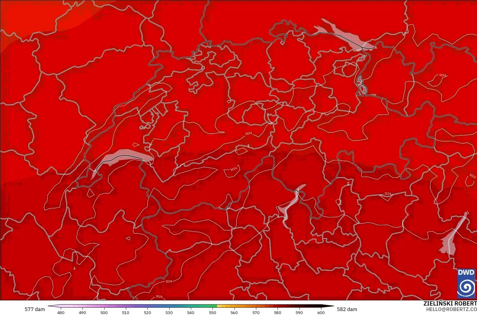 ICON modelo - Suíça, Altura geopotencial a 500 hPa