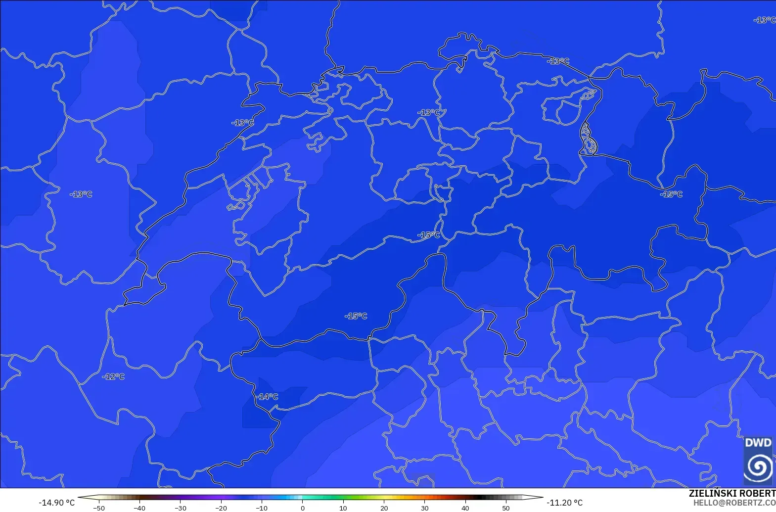 ICON modelo - Suíça, Temperatura a 500 hPa